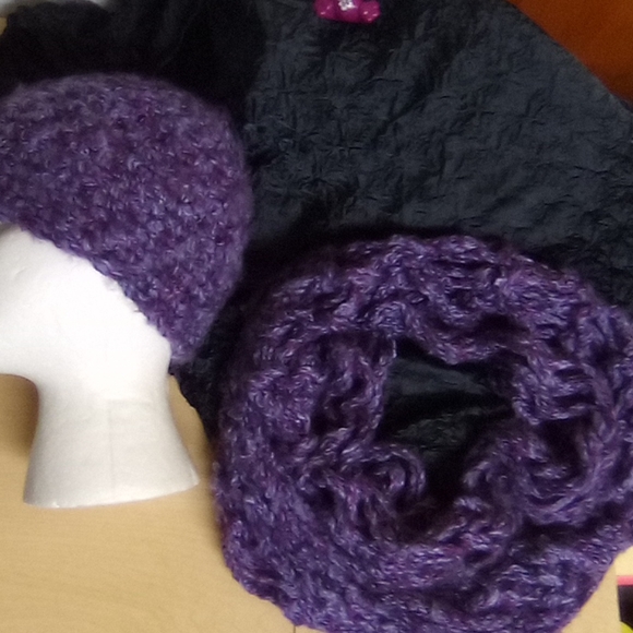 Accessories - Hand Knitted Purple Beanie and Infinity Shawl